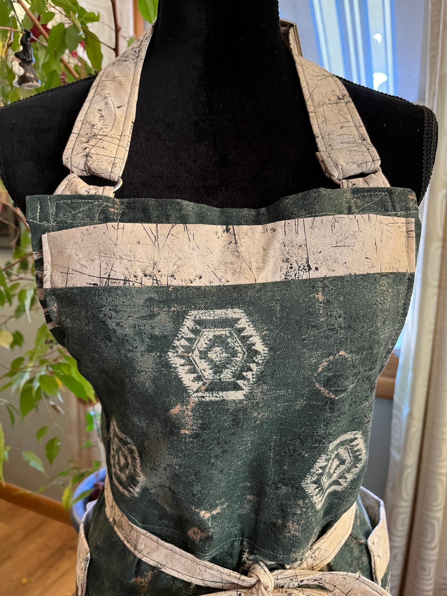 Petite Split-leg Pottery Apron - Indigo denim blend - gnome in mug