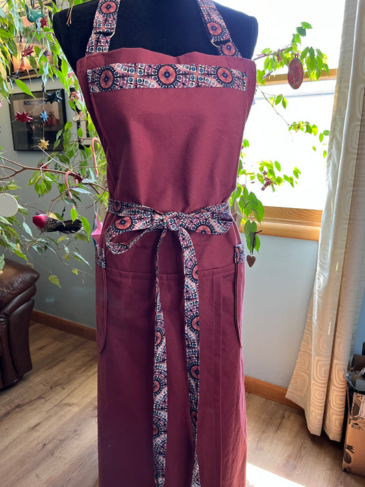 Water Resistant Canvas Split-leg Apron - Wild Plum with Navy & Plum trim